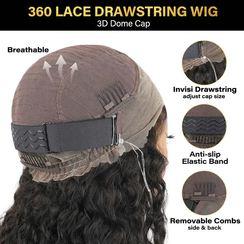 Noverra Pre-Cut 360 Kinky Straight Glueless Wig – InvisiDraw™ Lace, Human Hair