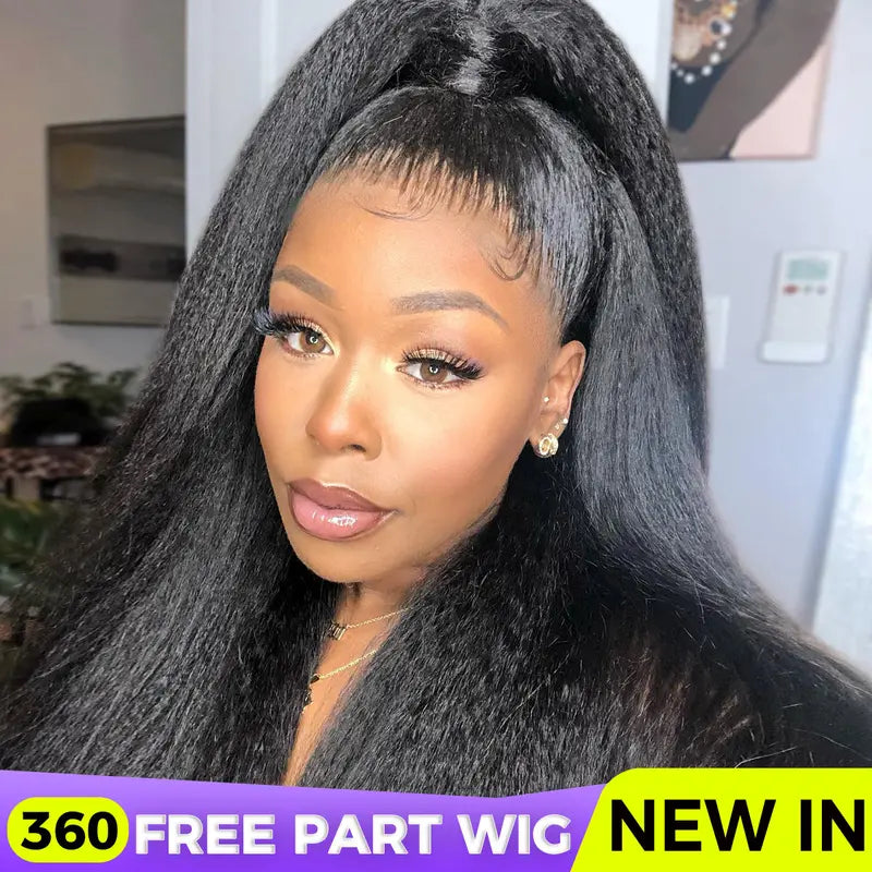 Noverra Pre-Cut 360 Kinky Straight Glueless Wig – InvisiDraw™ Lace, Human Hair